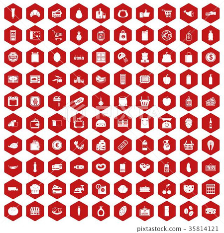 100 supermarket icons hexagon red 100 supermarket icons hexagon red 35814121