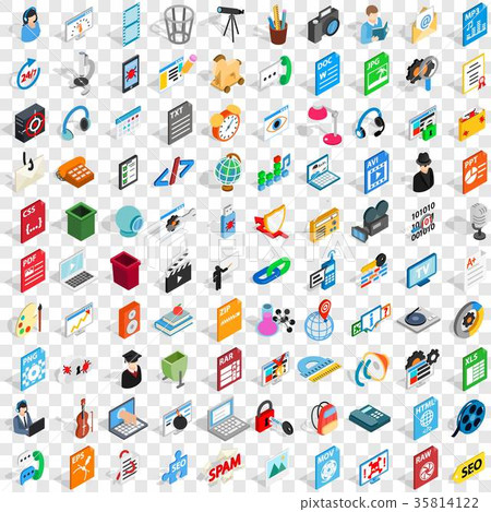 100 mail icons set, isometric 3d style 35814122