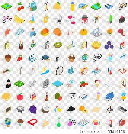 100 childhood icons set, isometric 3d style 35814138