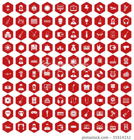 100 music icons hexagon red 100 music icons hexagon red 35814152