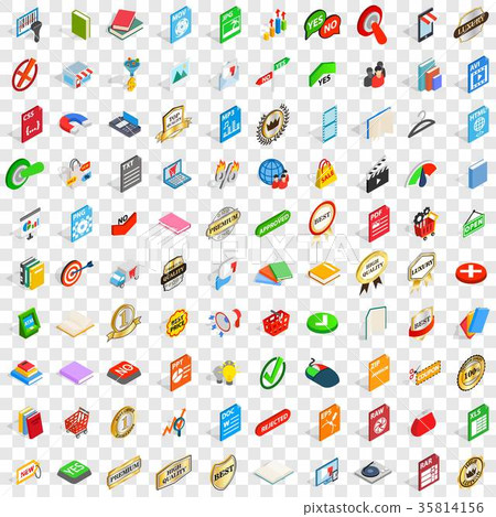 100 mark icons set, isometric 3d style 35814156