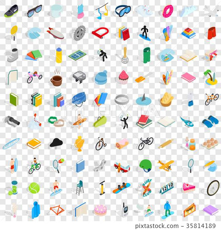 100 hobby icons set, isometric 3d style 100 hobby icons set, isometric 3d style 35814189