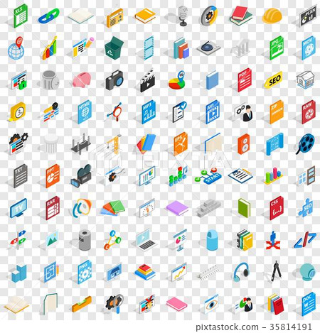 100 office document icons set, isometric 3d style 35814191