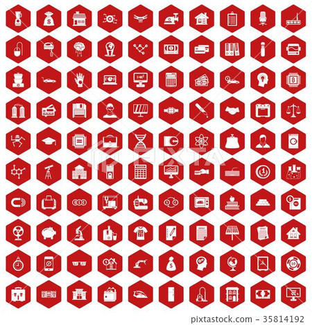 100 loans icons hexagon red 35814192