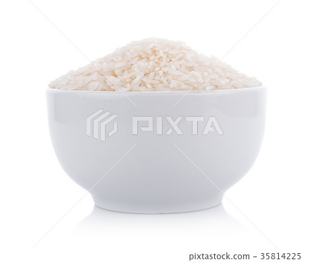 Pile of white rice in bowl on white background 35814225