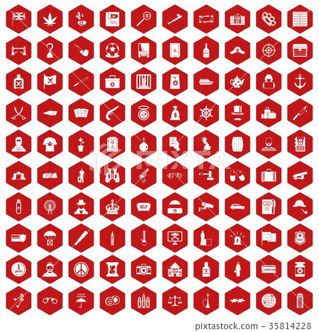 100 offence icons hexagon red 35814228