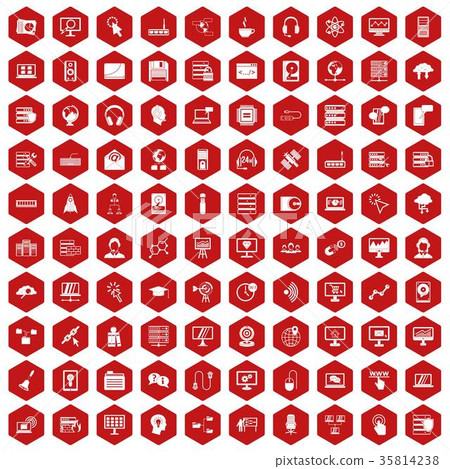 100 on-line seminar icons hexagon red 35814238