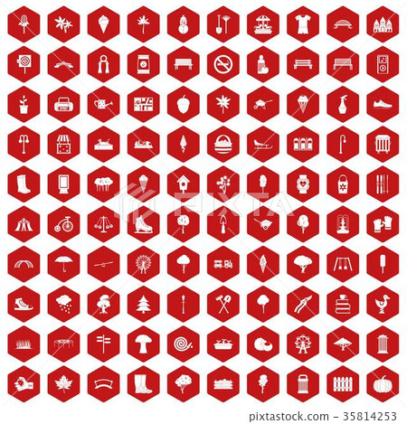 100 park icons hexagon red 100 park icons hexagon red 35814253