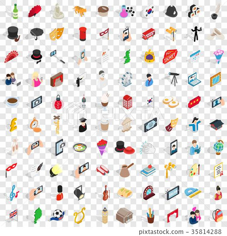 100 manners icons set, isometric 3d style 35814288