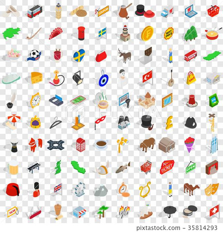 100 europe countries icons set, isometric 3d style 35814293