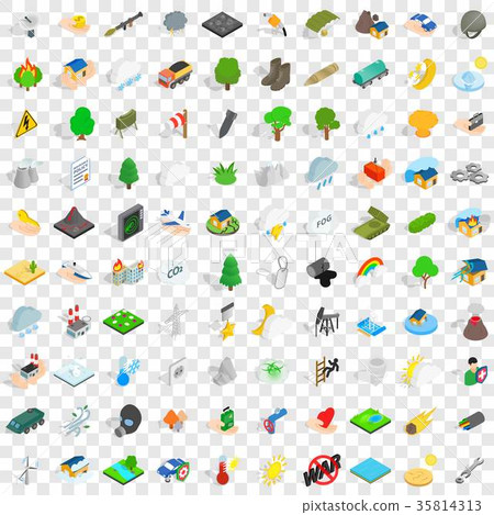 100 fire icons set, isometric 3d style 35814313