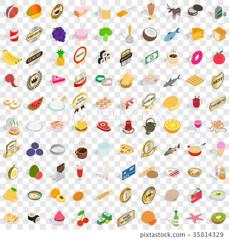 100 food icons set, isometric 3d style 35814329