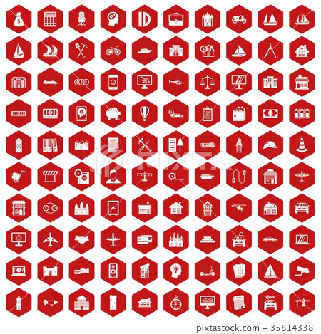 100 private property icons hexagon red 35814338