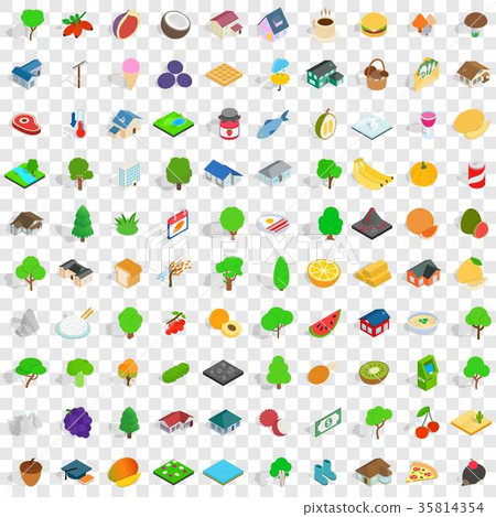 100 garden icons set, isometric 3d style 100 garden icons set, isometric 3d style 35814354