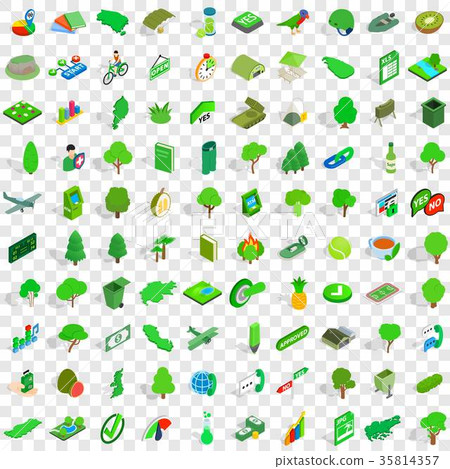 100 green icons set, isometric 3d style 100 green icons set, isometric 3d style 35814357