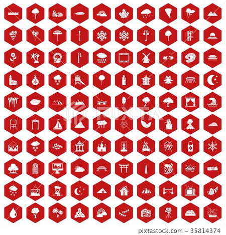 100 scenery icons hexagon red 35814374