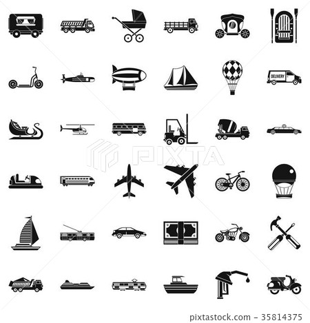 Flying transport icons set, simple style Flying transport icons set, simple style 35814375