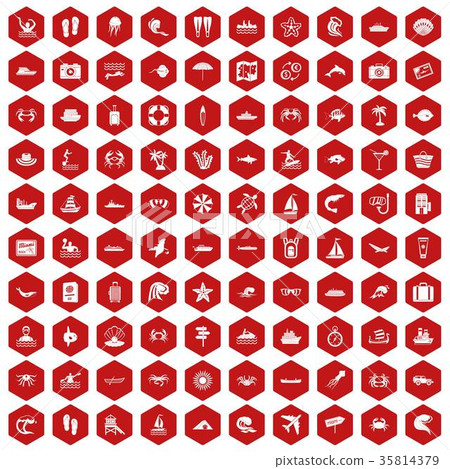 100 sea life icons hexagon red 100 sea life icons hexagon red 35814379