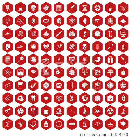 100 science icons hexagon red 100 science icons hexagon red 35814380