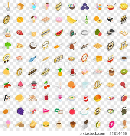 100 food and cooking icons set, isometric 3d style 35814466