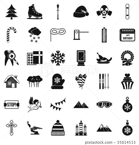 Winter birthday icons set, simple style 35814513