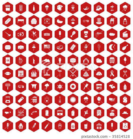100 street food icons hexagon red 100 street food icons hexagon red 35814528