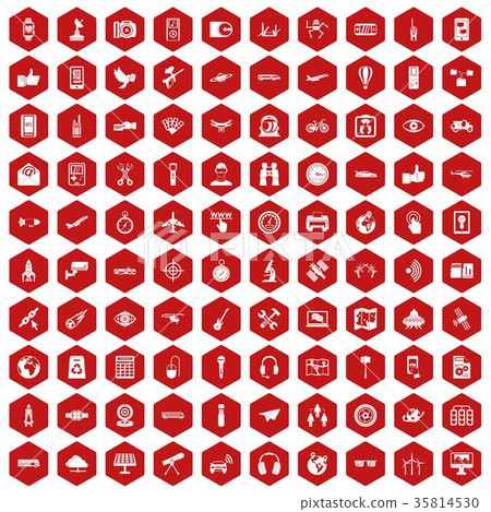 100 wireless technology icons hexagon red 35814530