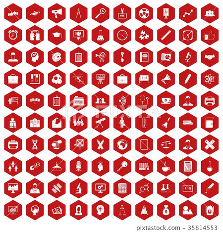 100 seminar icons hexagon red 35814553