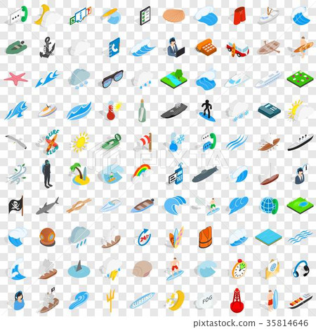 100 nautical icons set, isometric 3d style 35814646