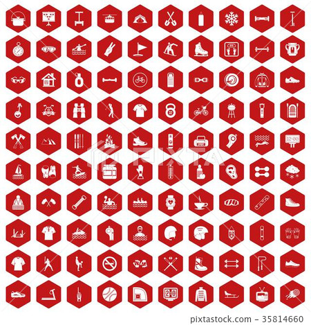 100 sport life icons hexagon red 100 sport life icons hexagon red 35814660