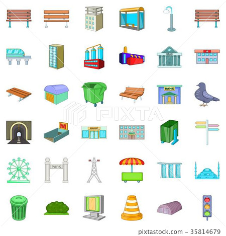 Big city icons set, cartoon style 35814679