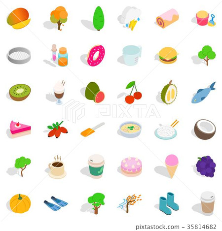 Vegan food icons set, isometric style 35814682