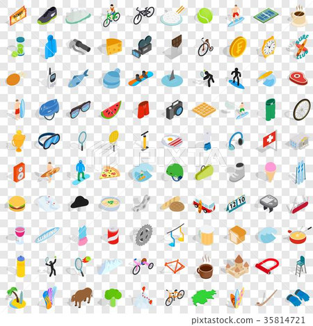 100 recreation icons set, isometric 3d style 35814721