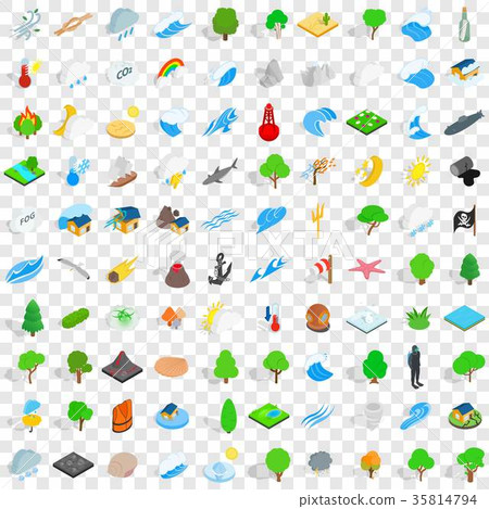 100 natural disasters icons set, isometric style - Stock Illustration ...