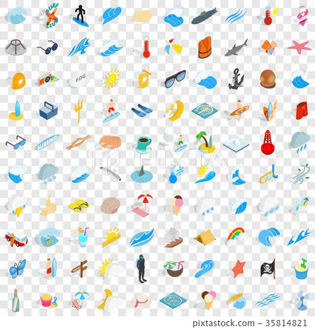100 sea icons set, isometric 3d style 100 sea icons set, isometric 3d style 35814821