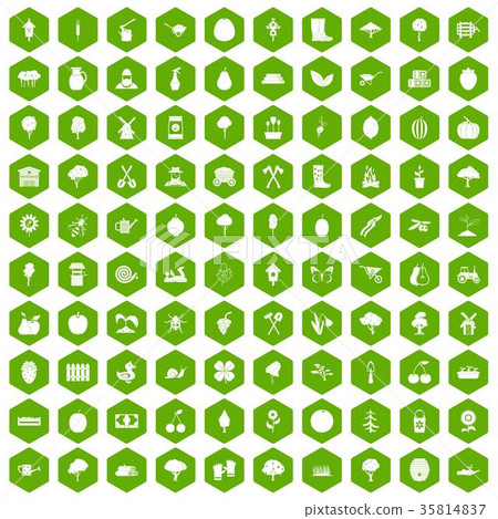 100 agriculture icons hexagon green 35814837