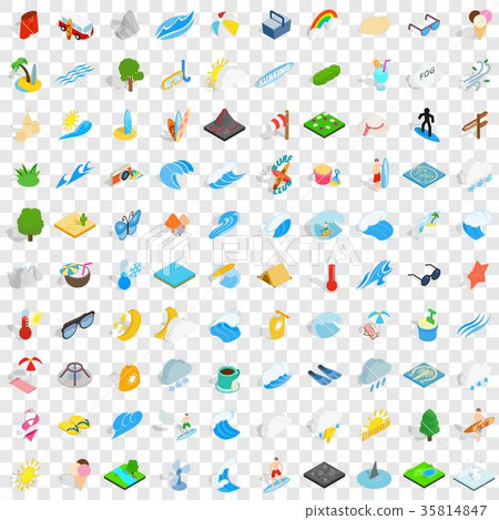 100 water icons set, isometric 3d style 35814847