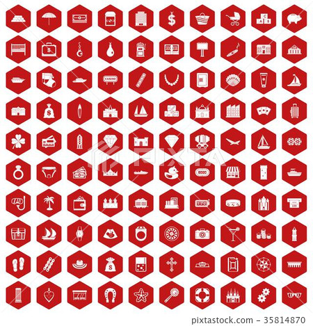 100 wealth icons hexagon red 35814870