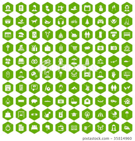 100 family icons hexagon green 35814960