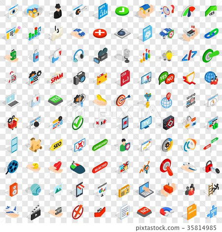 100 security icons set, isometric 3d style 35814985