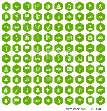 100 Asia icons hexagon green 100 Asia icons hexagon green 35815019