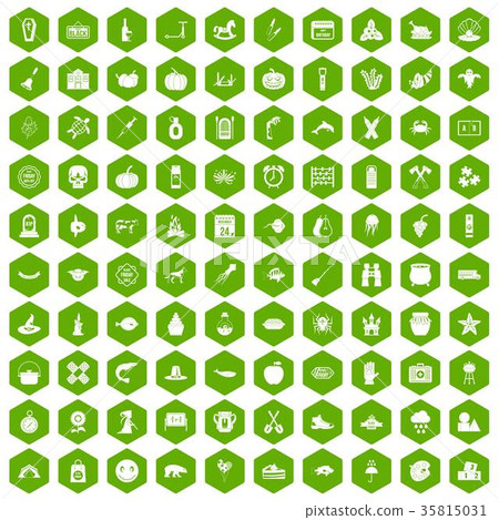 100 autumn holidays icons hexagon green 35815031