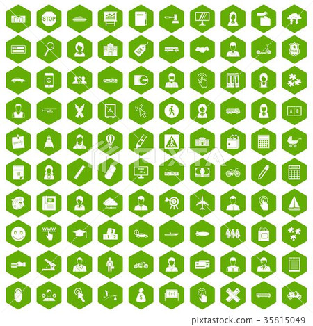 100 initiation icons hexagon green - Stock Illustration [35815049] - PIXTA