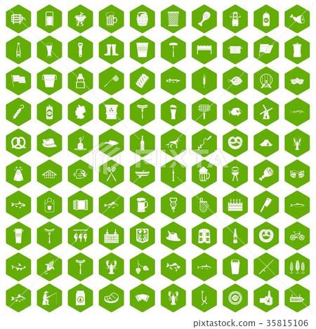 100 beer icons hexagon green 35815106