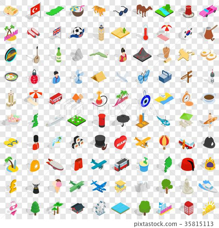 100 travel landmarks icons set, isometric 3d style 35815113