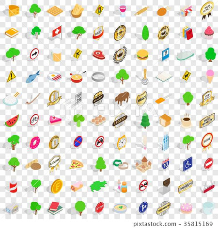 100 swiss icons set, isometric 3d style 35815169