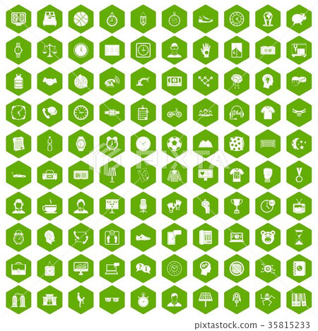 100 clock icons hexagon green 100 clock icons hexagon green 35815233