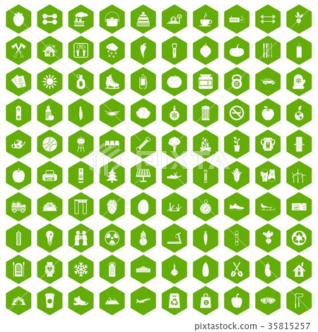 100 healthy lifestyle icons hexagon green 35815257