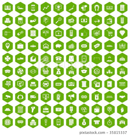 100 coin icons hexagon green 35815337