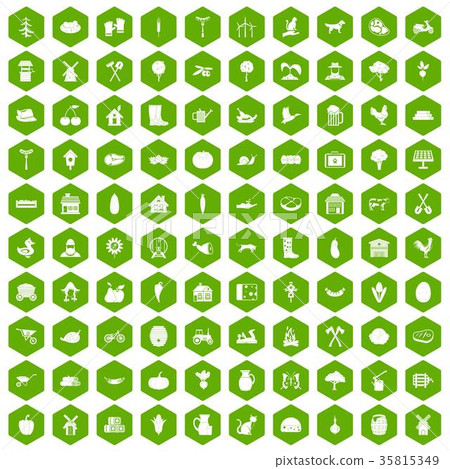 100 farm icons hexagon green 35815349